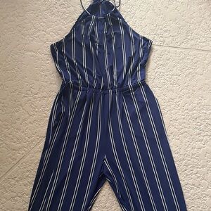 Express Navy and White Striped Jumpsuit